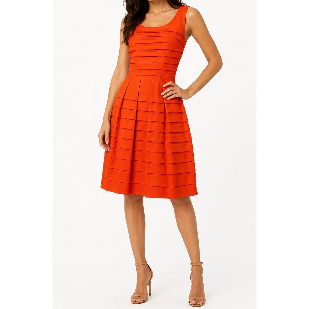 Eva Franco for Anthropologie Tangelo Orange Pleated Fit & Flare Dress Size 4